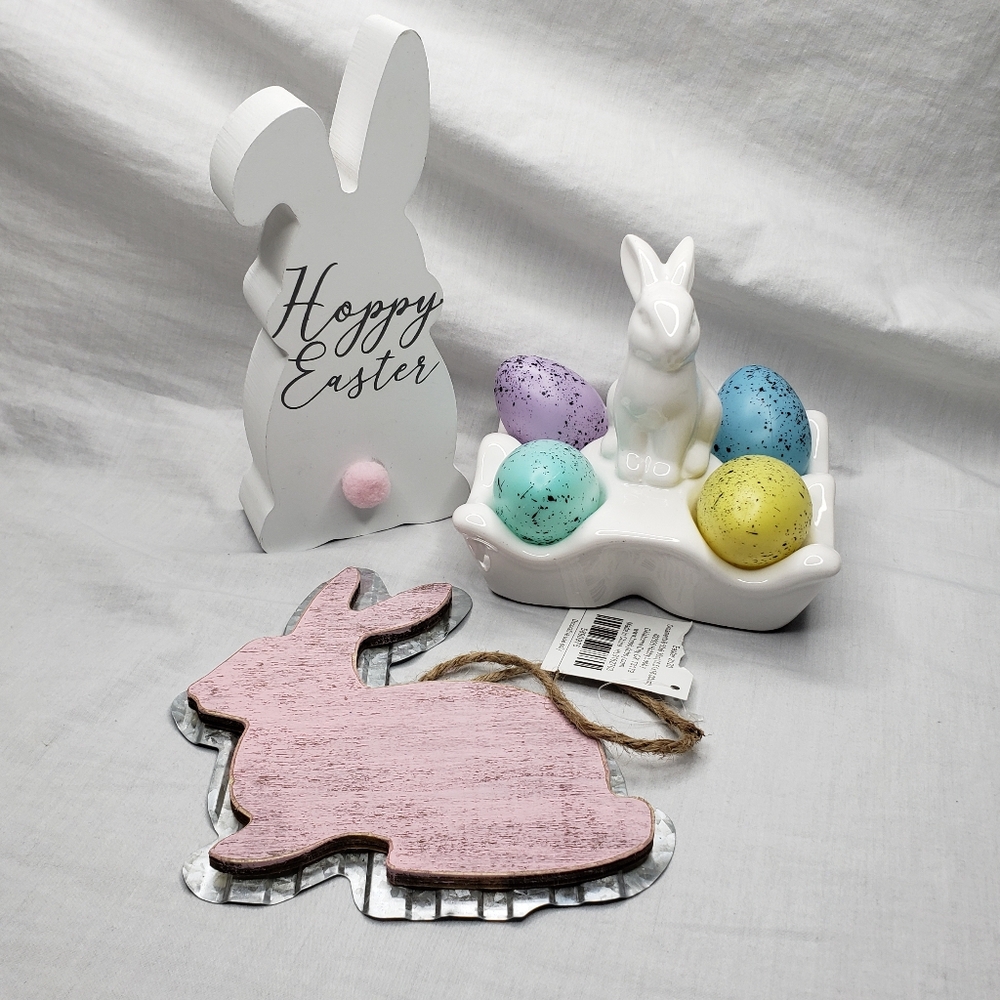 Three Easter Spring Bundle Rabbits Bunnies Eggs Decor